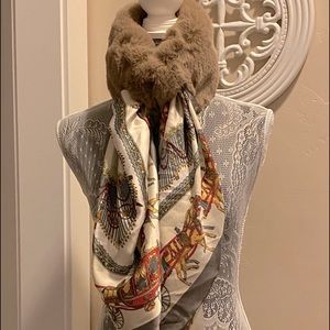 Light Brown Neck Muff with Silk Scarf